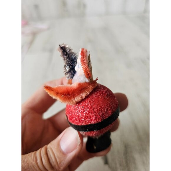 Antique glitter german Santa tree flocked tinsel mini Xmas decor as is - Picture 2 of 9